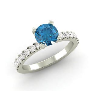 1.14 Carat Diamond Round Shape Ring Blue VS2 Earth Mined Enhanced White Gold 14K
