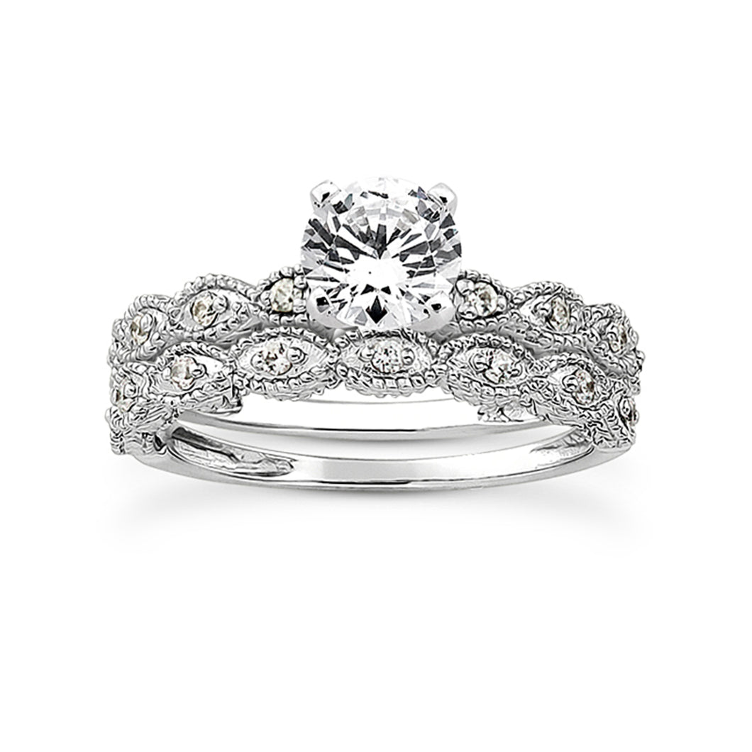 0.73 TDW H I1 Vintage Style Bridal Engagement Wedding Ring Set 14K White Gold