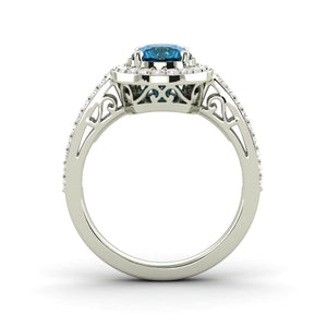 1.03 Carat Round Shaped Diamond Engagement Ring Blue VS2 Earth Mined Enhanced