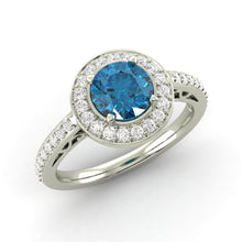 1.03 Carat Round Shaped Diamond Engagement Ring Blue VS2 Earth Mined Enhanced