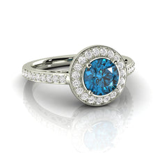 1.03 Carat Round Shaped Diamond Engagement Ring Blue VS2 Earth Mined Enhanced