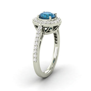 1.15 CTW Diamond Blue SI2 Round Shape 14K White Gold Halo Ring Enhanced