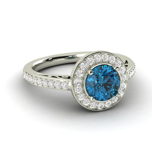 1.15 CTW Diamond Blue SI2 Round Shape 14K White Gold Halo Ring Enhanced