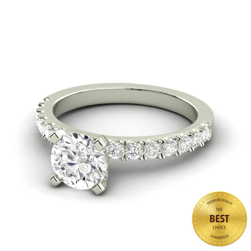 2.06 Carat G SI1 CERTIFIED Round Shape 100% Natural Solitaire with Accents Available in White, Rose or Yellow Gold Enhanced Engagement Ring