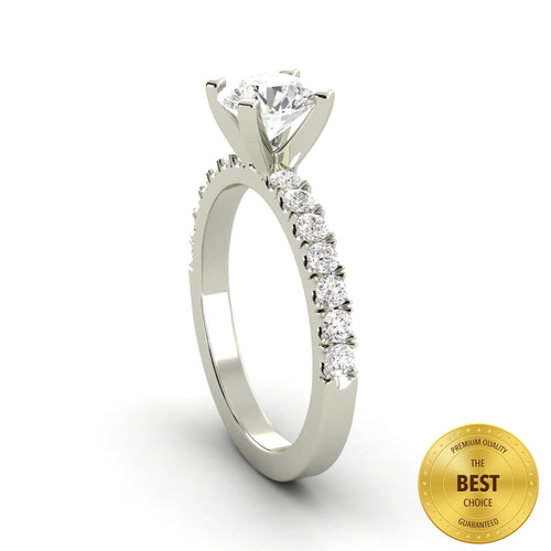 1.66 Carat D SI1 Round Shape Natural Diamond Solitaire with Accents Available in White, Rose or Yellow Gold Enhanced Engagement Ring