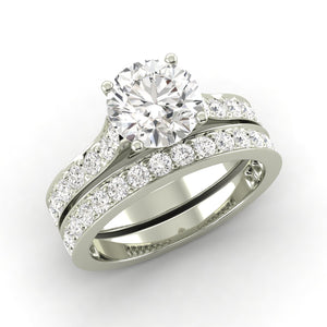 2.08 Carat H SI1 CERTIFIED Round Shape Engagment & Wedding Set Custom Made Real Diamond Solitaire with Accents Enhanced