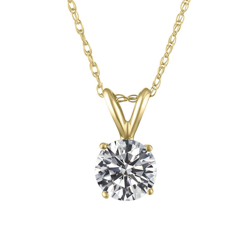 0.51 Carat Round Shape Mined Diamond Pendant w/Chain H SI2 18 Inch 14K Yellow Gold Enhanced Necklace Made to Order