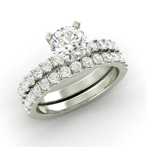 1.82 Carat D SI1 CERTIFIED Round Shape Engagment & Wedding Set Custom Made Real Diamond Solitaire with Accents Enhanced