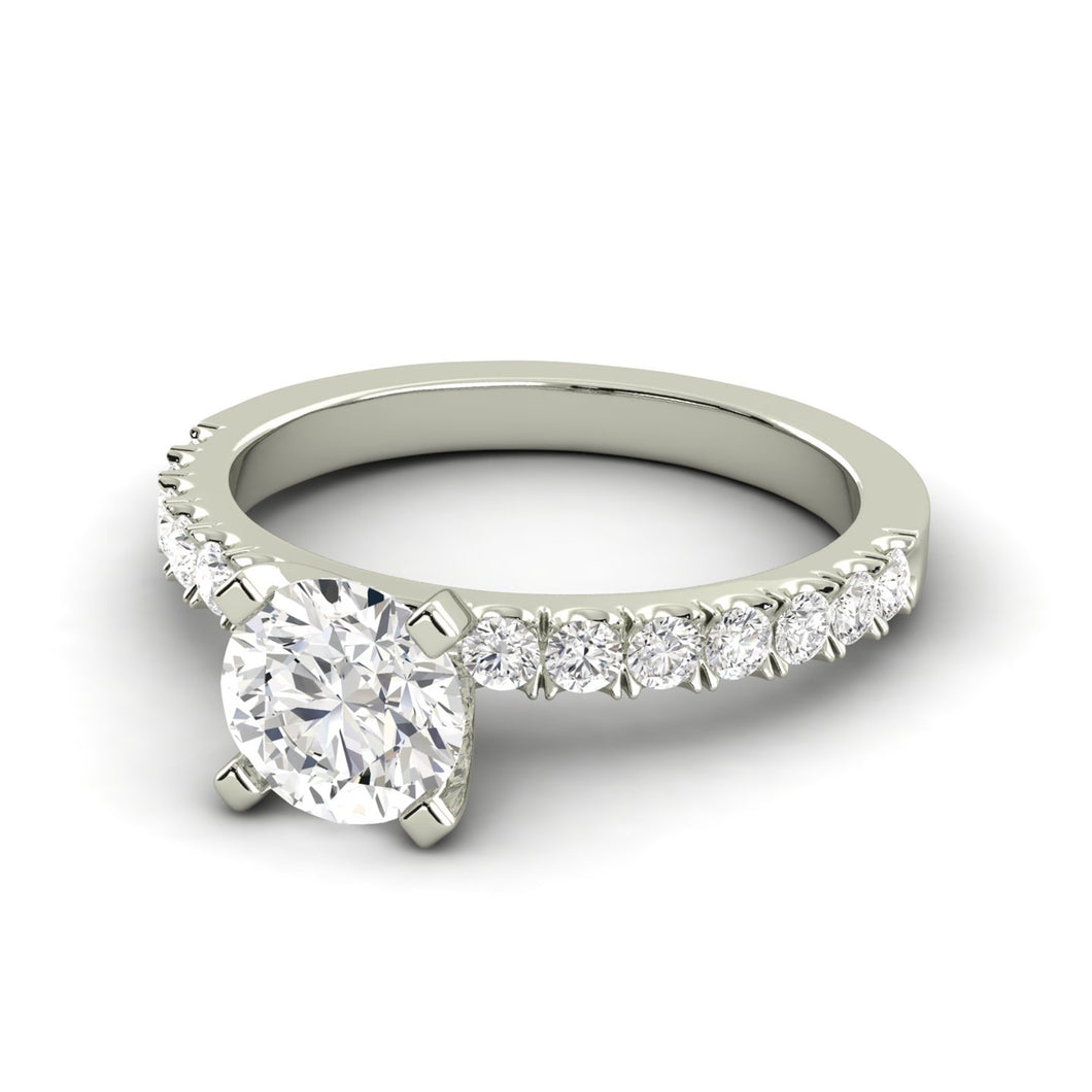 0.96 Carat H SI2 Round Brilliant 100% Natural Solitaire with Accents Available in White, Rose or Yellow Gold Enhanced Engagement Ring