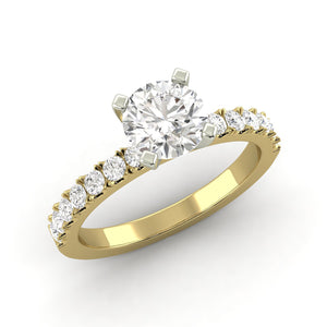 1.17 Carat D SI1 Round Shape Earth Mined Diamond Solitaire with Accents Available in White, Rose or Yellow Gold Enhanced Engagement Ring