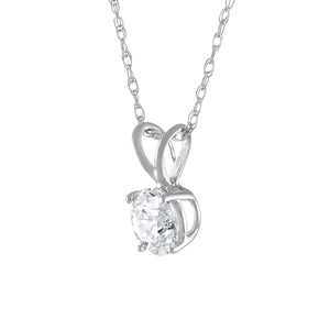 0.91 Carat Round Shape Mined Diamond Pendant w/Chain F I1 18 Inch 14K White Gold Enhanced Necklace Made to Order